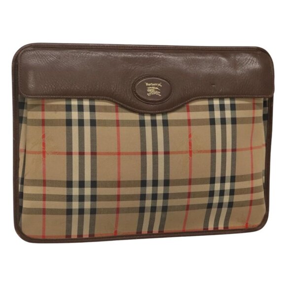 Burberrys Nova Check Clutch Bag Canvas Beige Brown Auth bs23424 - Picture 1 of 16
